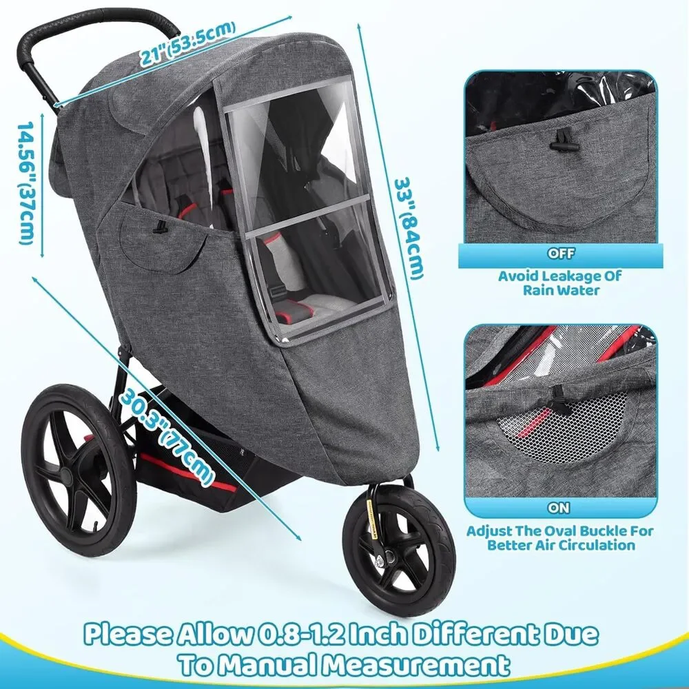 Universal Stroller Rain Wind Snow Cover Gray Sunshade Ventilation Weather Shield